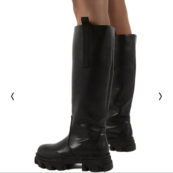 PUBLIC DESIRE β GENIUS BLACK KNEE HIGH CHUNKY SOLE BOOTS, WIDE FIT, SIZE US 6 - Picture 5 of 14